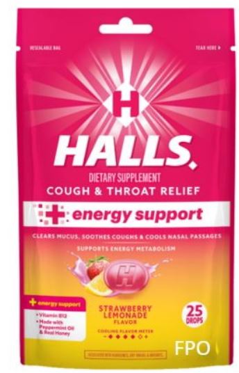 Halls Strawberry Lemon Energy Throat Drops