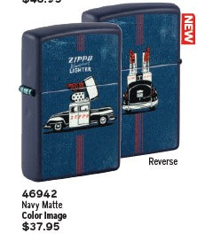 Zippo Car Design Navy Matte Lighter with automotive motif and smooth navy matte finish