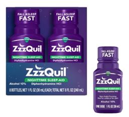 ZzzQuil Nighttime Sleep Aid Single Dose Shot 8ct box front packaging