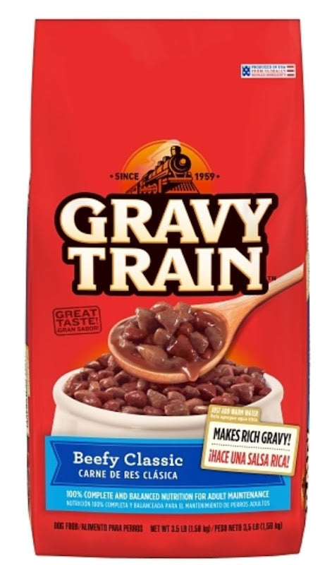 Gravy Train Dry Dog Food 56 oz bag with savory gravy-making kibble for adult dogs