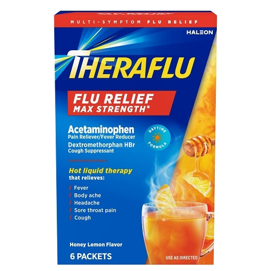 Theraflu Max Strength Daytime Flu Medicine Honey Lemon 6-count packets box