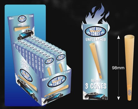 Hot Rod Unbleached 98mm Pre-Rolled Cone Rolling Papers, 3-pack, natural brown paper cones