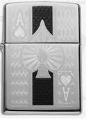 Zippo Ace High Polish Chrome Lighter with playing card design and auto-engraved imprint, presented in gift box