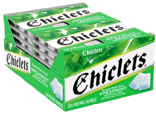 Chiclets Spearmint Gum box with 12 candy-coated spearmint gum pieces