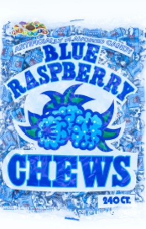 Albert's Wild Blue Raspberry Fruit Chews 21.1 oz bag with 240 individually wrapped chewy candy pieces