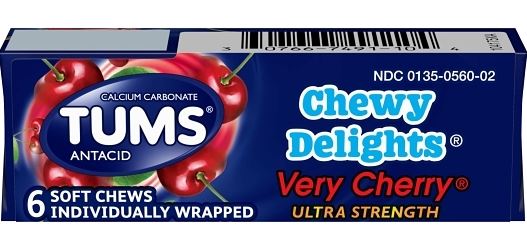 TUMS Chewy Delight Cherry Chewable Antacid Tablets 12-Count Wholesale