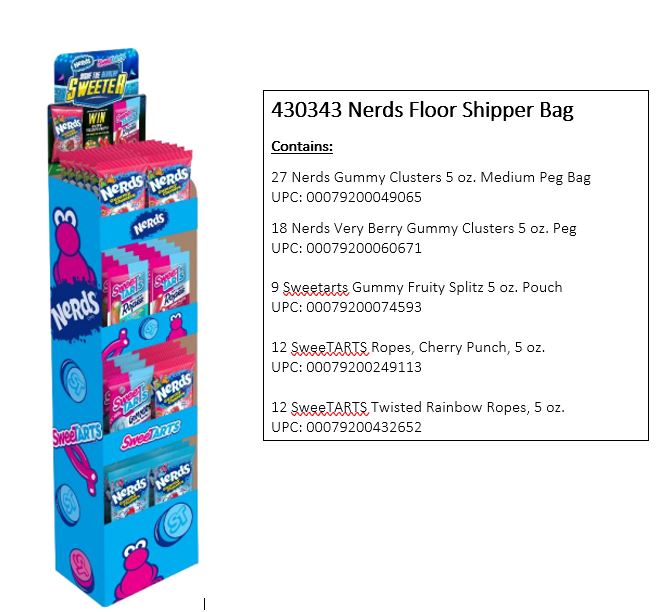Nerds Display Shipper Peg Bags Floor 5 oz 78ct