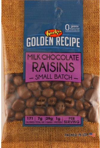 Gurley's Chocolate Covered Raisins peg bag — chewy raisins coated in smooth milk chocolate, 8ct
