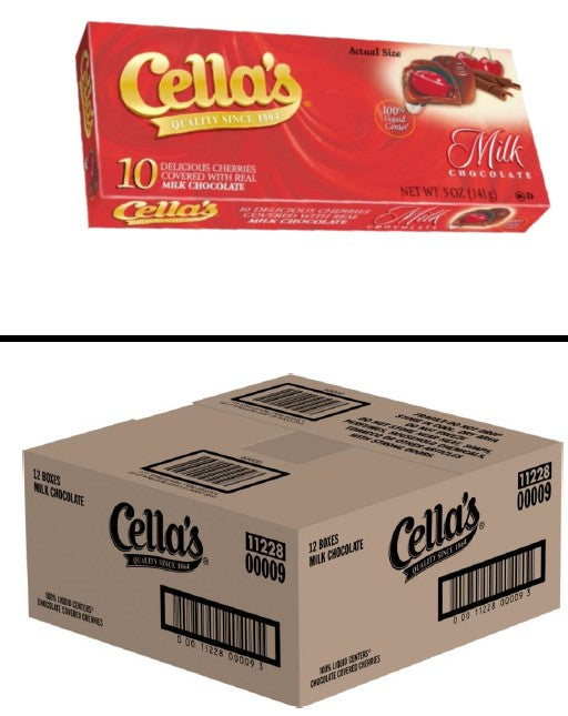 Cella's Milk Chocolate Covered Cherries 5 oz box with whole maraschino cherries in liquid center