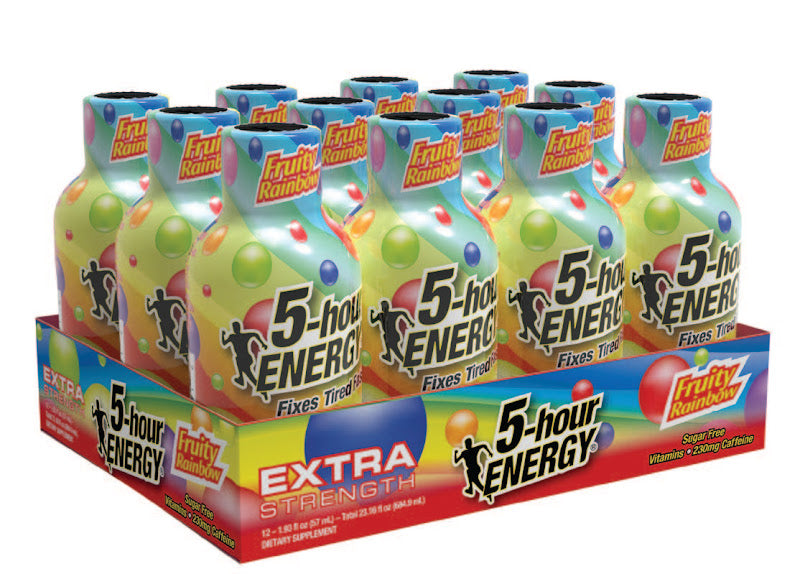 5-hour ENERGY Extra Strength Fruity Rainbow energy shot bottle, 1.93 oz, dietary supplement