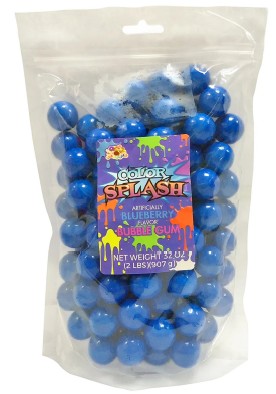 Color Splash Blue Raspberry Gumballs 2 lb bag with bright colorful blue raspberry flavored gumballs