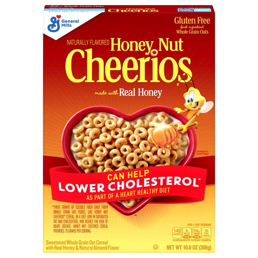 Honey Nut Cheerios cereal box 10.8 oz with whole grain oats and honey almond flavor