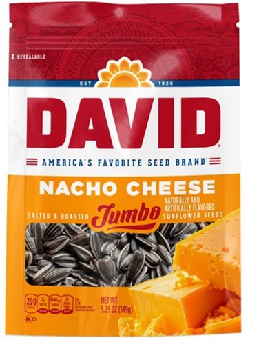 David Nacho Cheese Sunflower Seeds 5.25 oz bag with bold nacho cheese seasoning