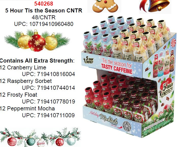 5-Hour Energy Tis the Season Extra Strength energy shots, limited-edition holiday flavor, 48-count counter display