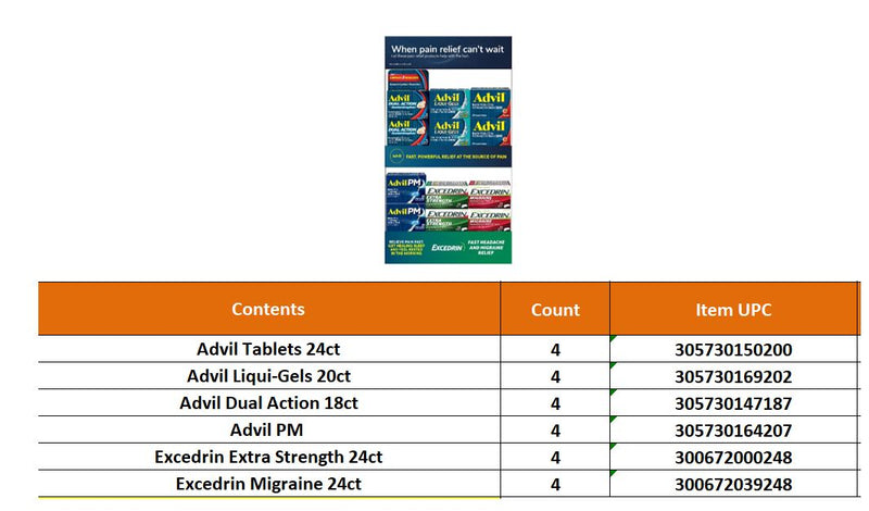 Advil Excedrin Pain Center Counter Displays 24ct
