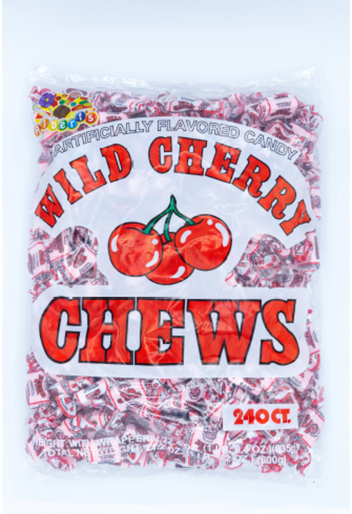 Albert's Fruit Chews Cherry 21.1 oz bag containing 240 individually wrapped cherry-flavored chewy candies