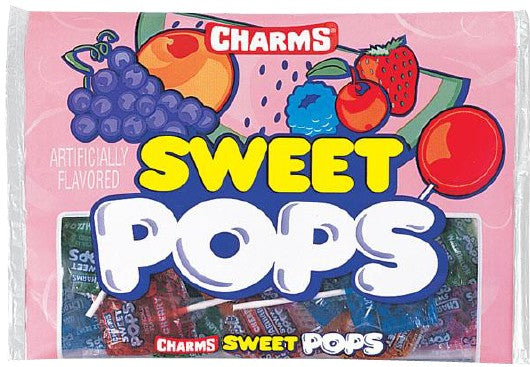 Charms Sweet Pops 9 oz bag with 24 assorted fruit-flavored lollipops