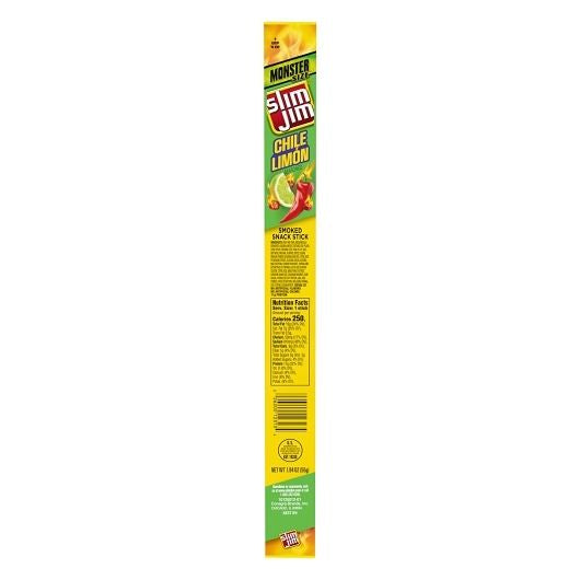 Slim Jim Monster Chile Limon Smoked Snack Stick, 1.94 Ounce 18 Count