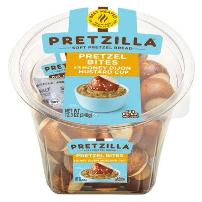Pretzilla Soft Pretzel Bites with Mustard Cup Tub 12.3oz Master Case of 8 Tubs