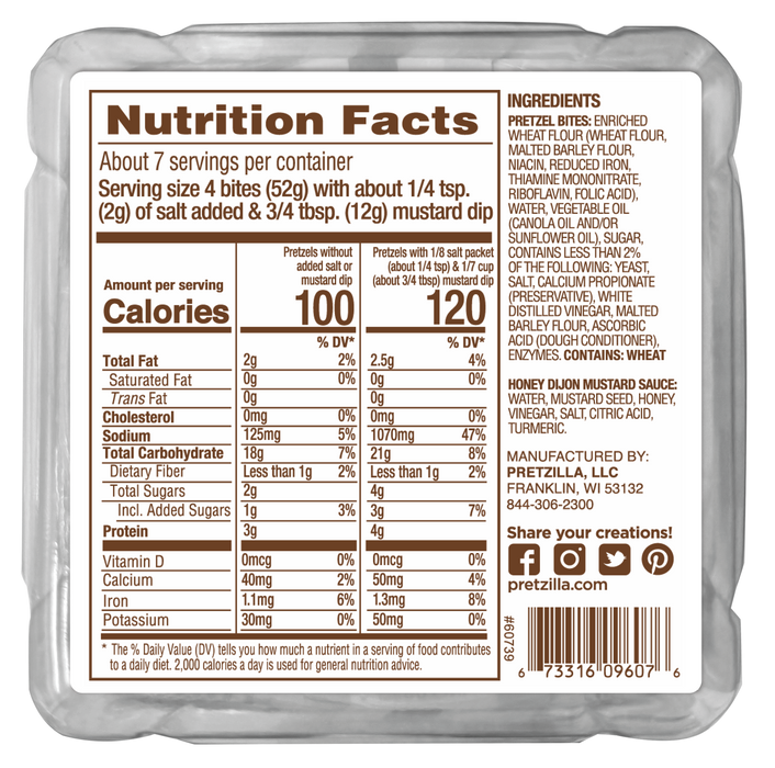 Pretzilla Soft Pretzel Bites with Mustard Cup 12.3 oz (Pack of 8)