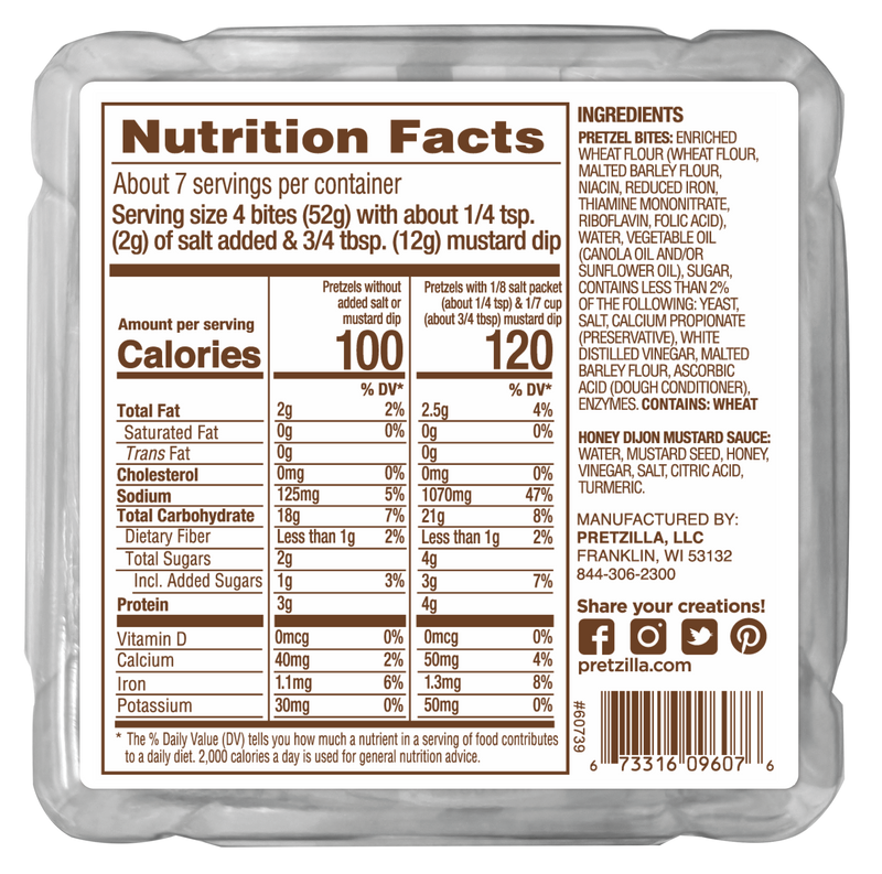 Pretzilla Soft Pretzel Bites with Mustard Cup Tub 12.3oz Master Case of 8 Tubs
