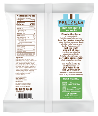 Pretzilla Soft Jalapeno Pretzel Burger Buns 12.8oz 4ct Case of 12