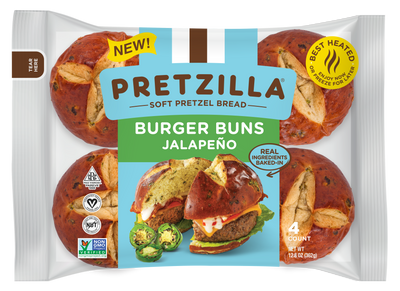 Pretzilla Soft Jalapeno Pretzel Burger Buns 12.8oz 4ct Case of 12