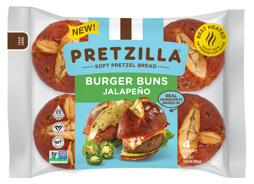 Pretzilla Soft Jalapeno Pretzel Burger Buns 12.8 oz (Pack of 4)