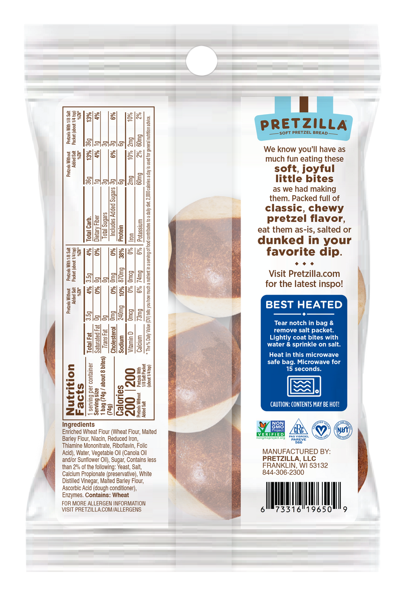Pretzilla Soft Pretzel Bites with Salt Packet 32ct