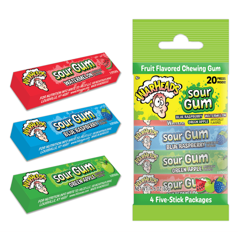 Warheads Assorted Sour Gum, 4 Five-Stick Pack