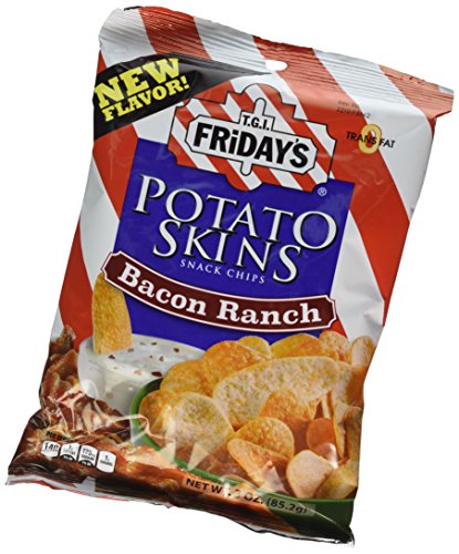 TGI Fridays Bacon Ranch Potato Skin Chips, 3 oz Bags - Crispy, Savory Snack - Perfect for Parties or Snacking - (Pack of 6)