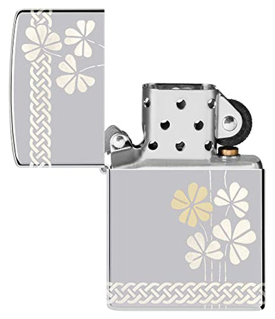 Zippo Lucky Clover 360° Laser Design, High Polish Chrome - Fortunate & Windproof