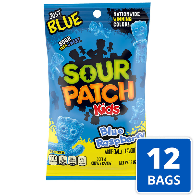 Sour Patch Kids Blue Raspberry, Soft & Chewy Candy, 8 Ounce Bags (Pack of 12)