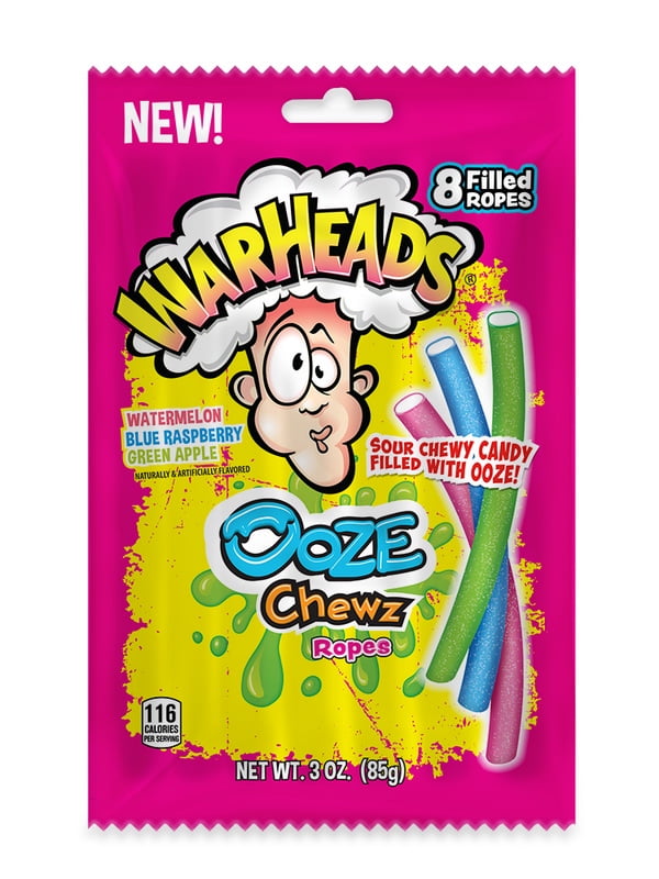 Warheads Ooze Chews Ropes Peg Bag 3 Ounce (Pack of 12)