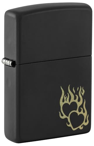 Zippo Fire Heart Design Black Matte Pocket Lighter