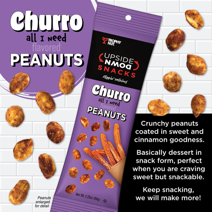 Trophy Nut Upside Down Churro Flavored Peanuts 2.25 oz (Pack of 12)