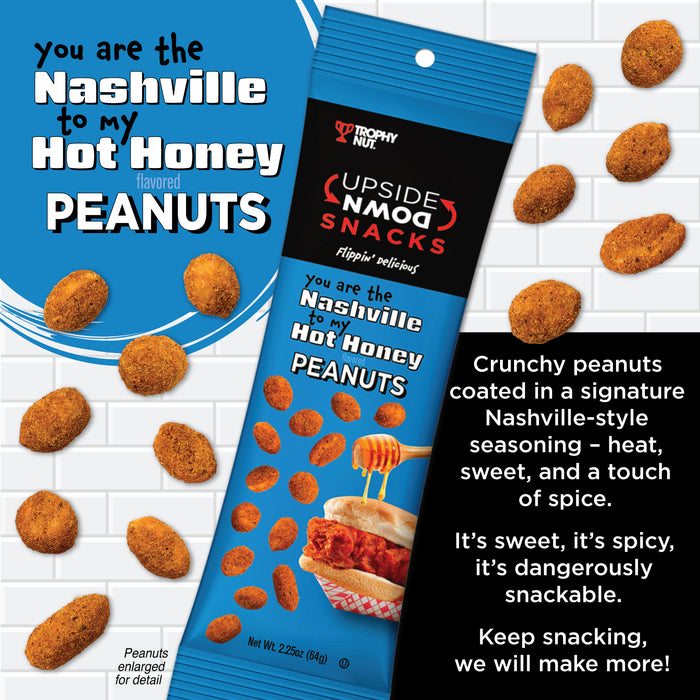 Trophy Nut Upside Down Nashville Hot Honey Flavored Peanuts 2.25 oz (Pack of 12)