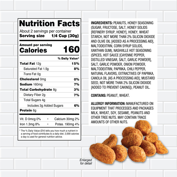 Trophy Nut Upside Down Nashville Hot Honey Flavored Peanuts 2.25 oz (Pack of 12)