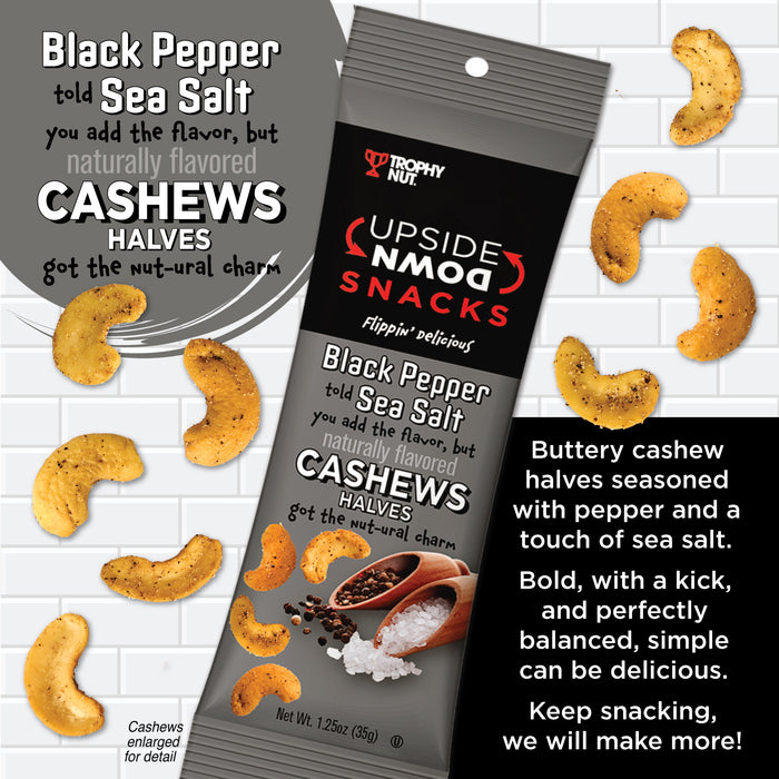 Trophy Nut Upside Down Black Pepper Sea Salt Cashews 1.25 oz (Pack of 12)
