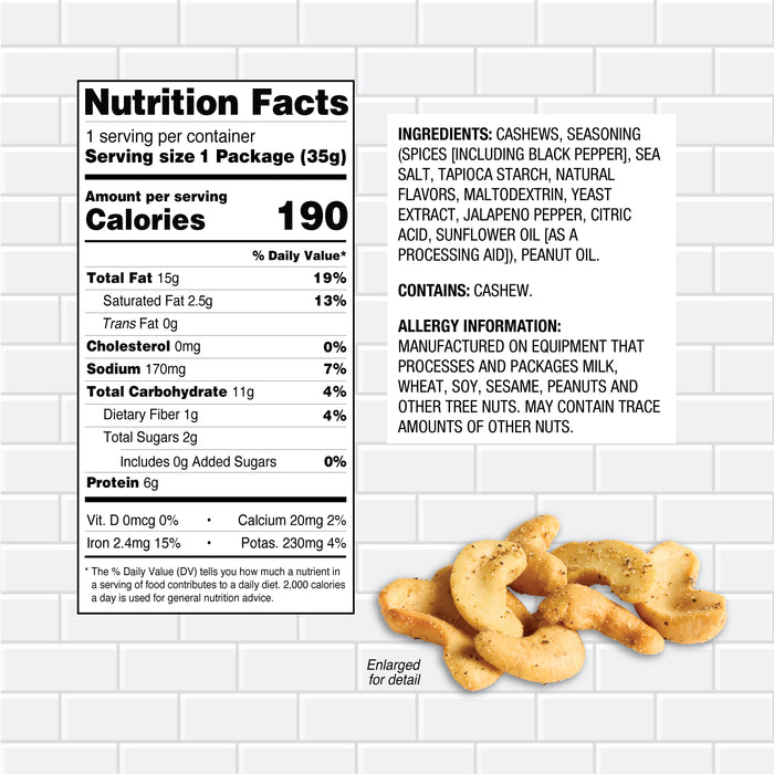 Trophy Nut Upside Down Black Pepper Sea Salt Cashews 1.25 oz (Pack of 12)