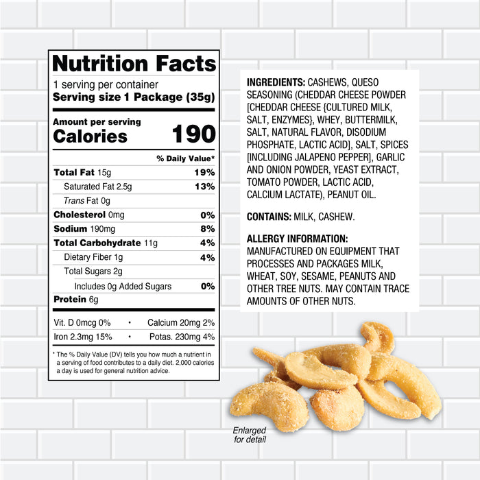 Trophy Nut Upside Down Queso Flavored Cashews 1.25 oz (Pack of 12)