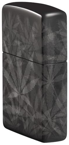 Zippo Cannabis Leaf High Polish Black Pocket Lighter - Herbal Elegance