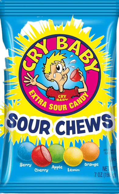 Cry Baby Sour Chews Extra Sour Candy 7oz Wholesale Bag