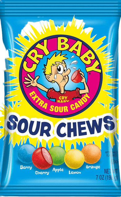 Cry Baby Sour Chews, Extra Sour Candy, 5 Flavors, 7 oz Bag