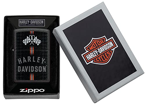 Zippo Harley-Davidson Checkered Flag Black Crackle Lighter - Racing Inspired Design
