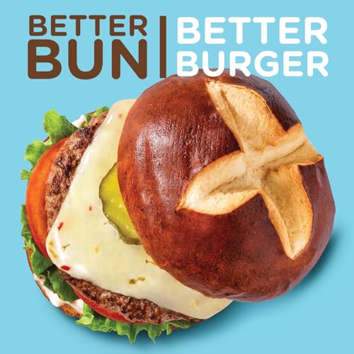 Pretzilla Soft Pretzel Hamburger Buns, 12.8 oz 4 Count ‚Äì Gourmet Sandwich or Burger Rolls, Non GMO Kosher Vegan Burger Bread, Soft Bakery Pretzel Bun (Case of 12 Packs)
