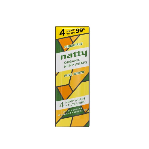 Natty Hemp Wraps Organic Vegan Full Width Rolling Cigarette Papers 4 Wraps Per Pouch (Pack of 8 - 32 Wraps Total)