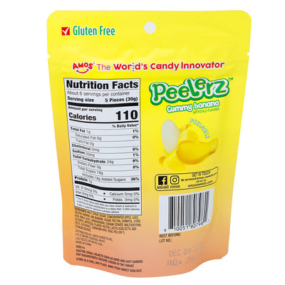 Amos Peelerz Fruit Gummy Candy, Banana Flavor, Peelable and Chewy, 6 oz Peg Bag (Pack of 12)