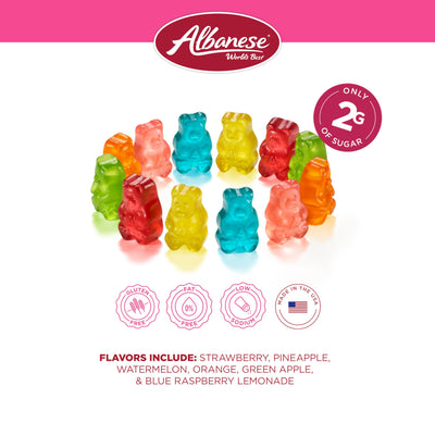 Albanese World's Best Lower Sugar, Gluten Free Gummi Bears, Valentines Day Candy, 1.76oz Bag (Pack of 12)