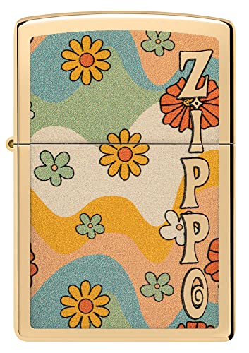 Zippo Flower Power High Polish Brass Lighter - Vibrant Design, Smooth Operation